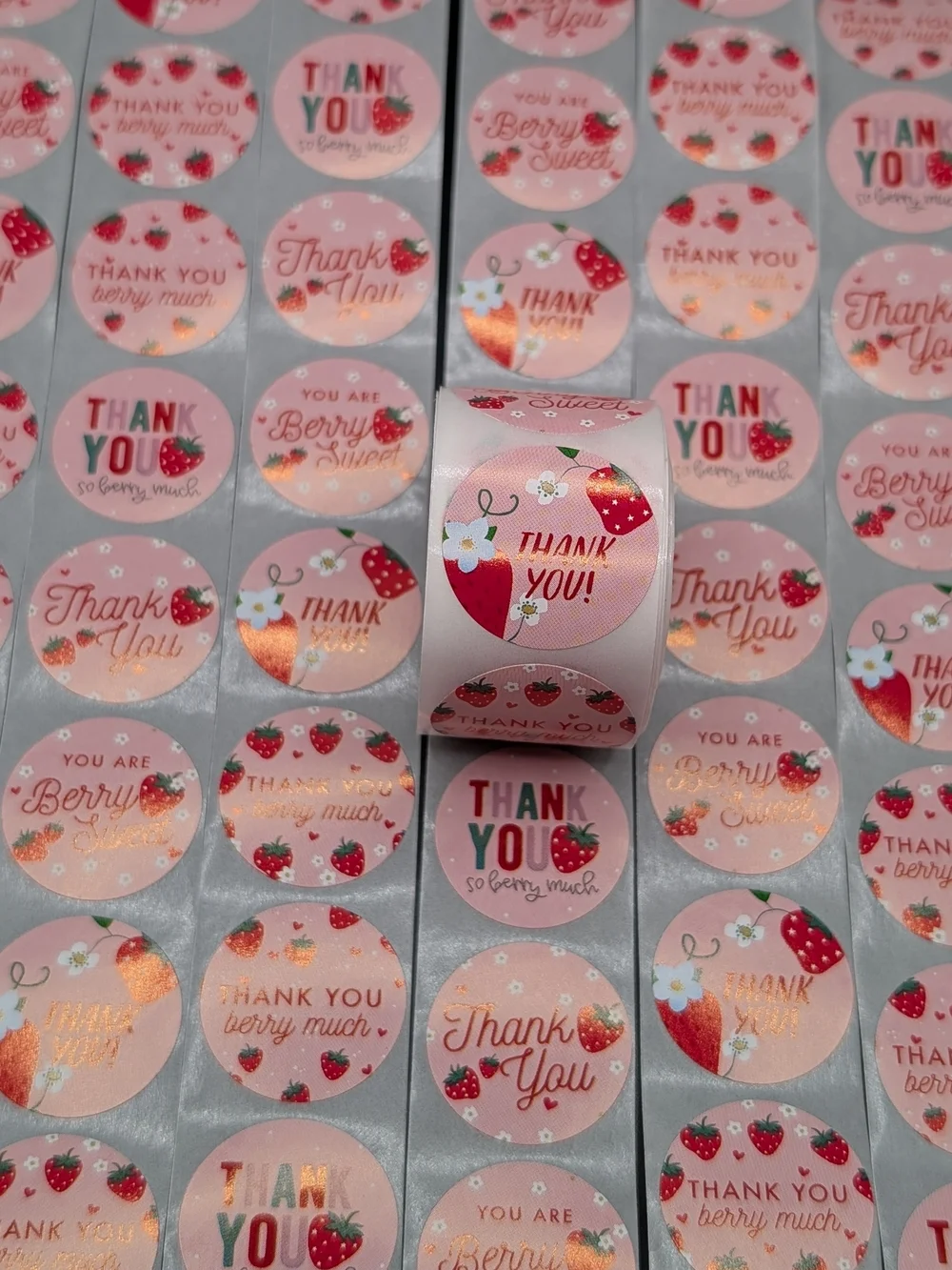 500 Count 1 Roll Thank You Strawberry Berry 1st Birthday Pink Shipping Supplies